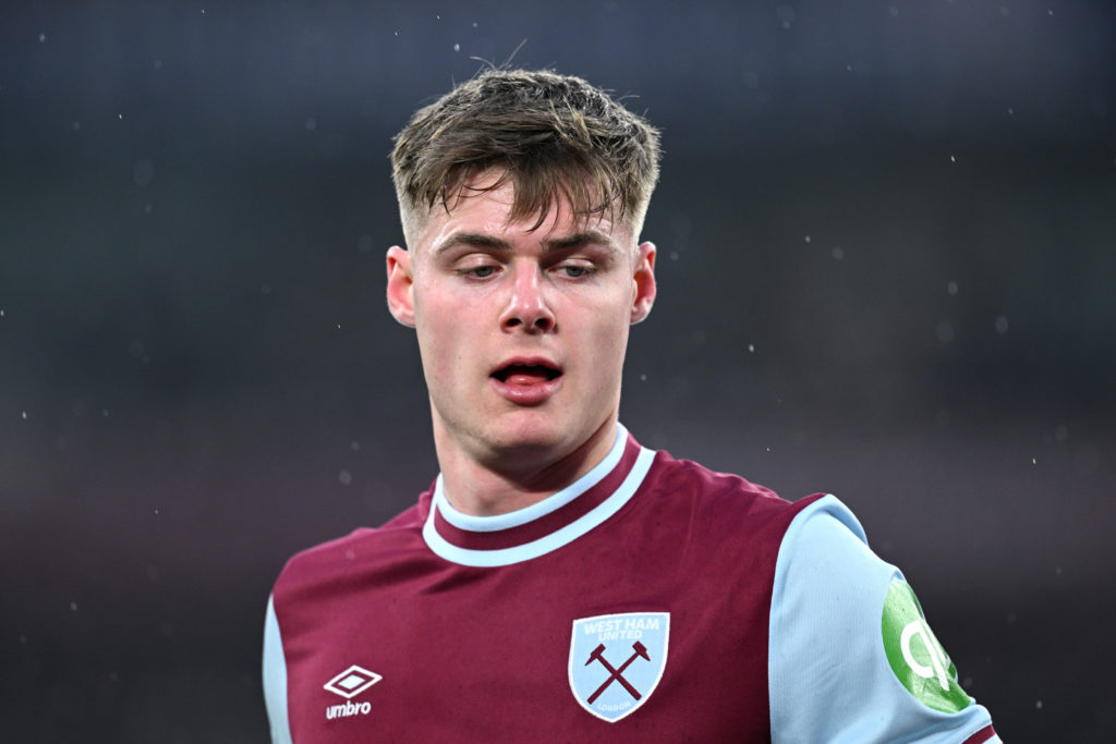 Evan Ferguson in action during West Ham United FC v Brentford FC.