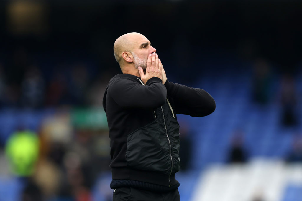 Manchester City manager Pep Guardiola reacts.