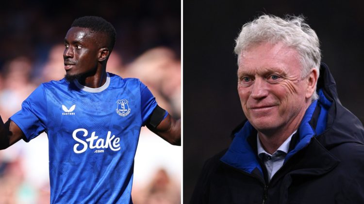 Split image: Everton manager David Moyes during the Premier League match between Wolverhampton Wanderers FC and Everton FC at Molineux, and Idrissa...