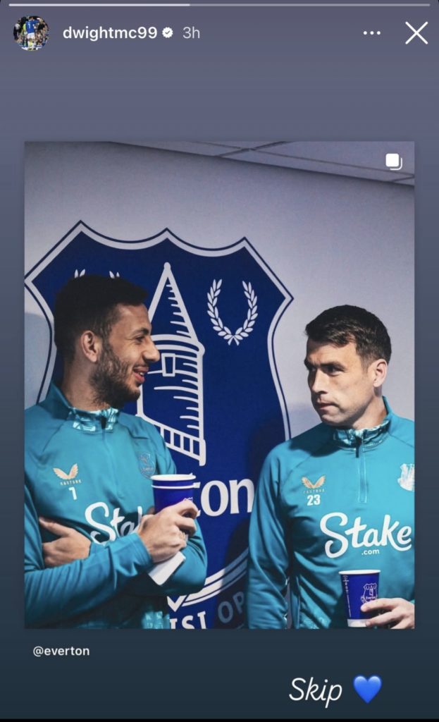 Dwight McNeil shares an Instagram post of him and Everton captain Seamus Coleman.