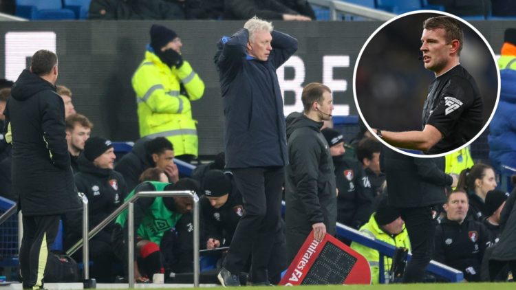 Head Coach David Moyes of Everton during the Emirates FA Cup Fourth Round match between Everton and AFC Bournemouth. Inset, Referee Sam Barrott ges...