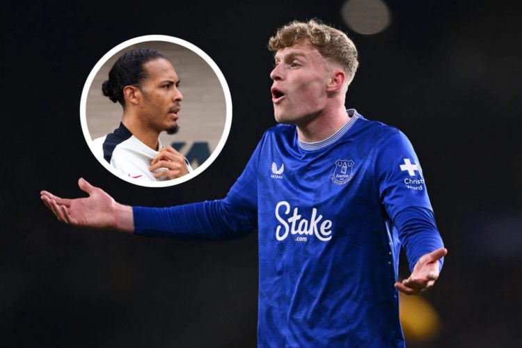 Jarrad Branthwaite of Everton during the Premier League match between Wolverhampton Wanderers FC and Everton. Insert, Virgil van Dijk of Liverpool ...