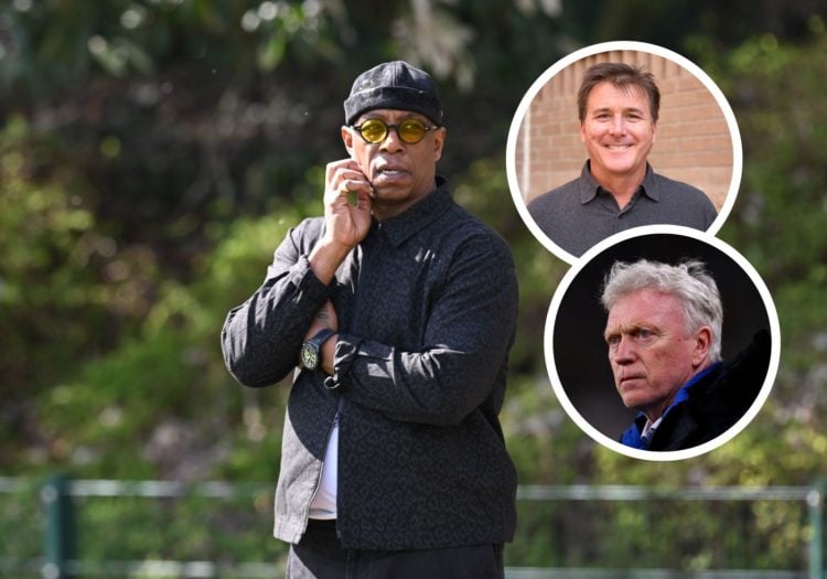 Former Arsenal player Ian Wright before a training session at Sobha Realty Training Centre. David Moyes, Manager of Everton, looks on prior to the ...