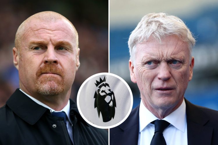 Sean Dyche, Manager of Everton, looks on prior to the Premier League match between Brighton & Hove Albion and Everton. David Moyes, Manager of ...