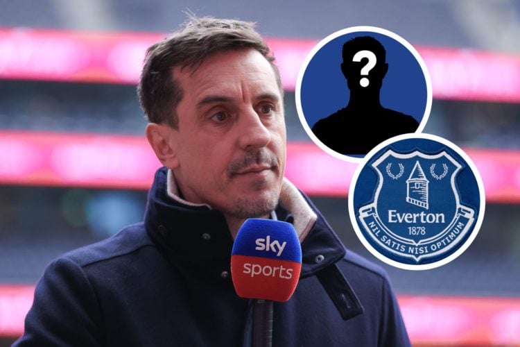 Sky Sports pundit Gary Neville looks on prior to the Premier League match between Tottenham Hotspur FC and Manchester United. Everton FC club badge...