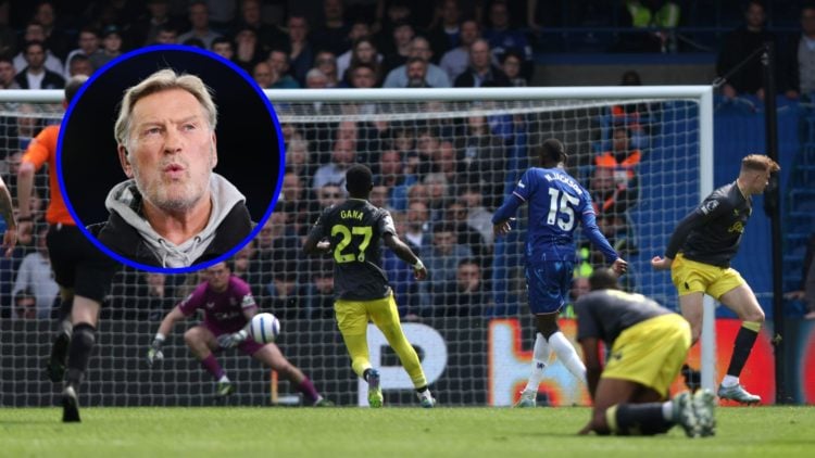 Striker Nicolas Jackson scoring for Chelsea against Everton, Glenn Hoddle (inset)