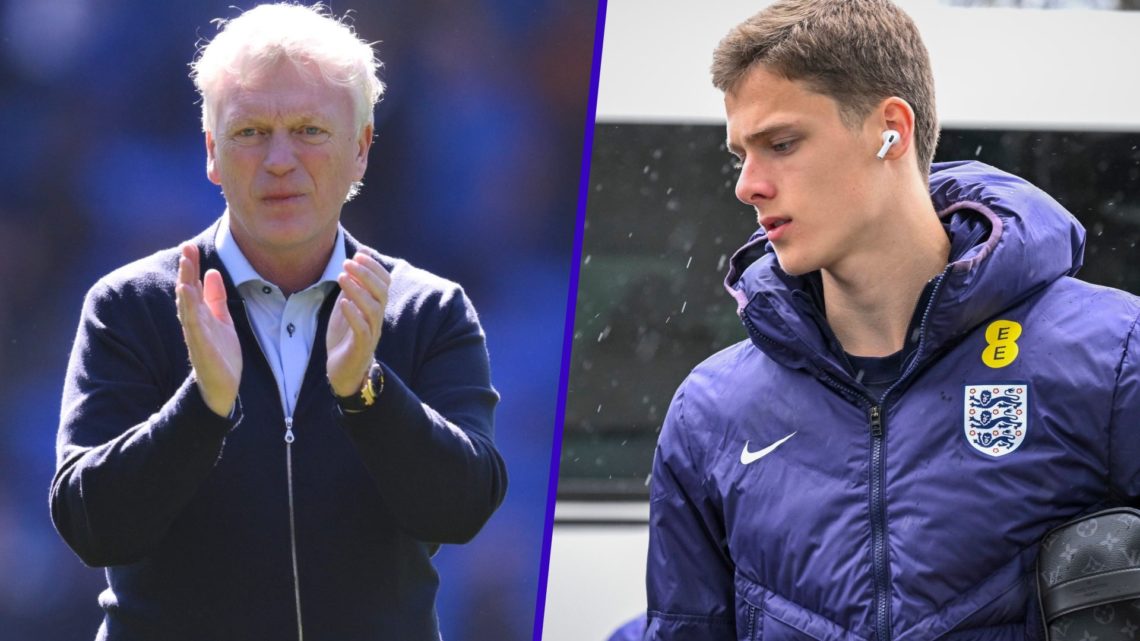Split image of David Moyes, manager of Everton and Everton player Harrison Armstrong on international duty with England U18