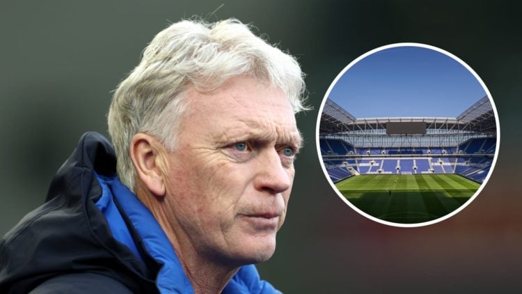 David Moyes watches on as Everton beat Brighton and Hove Albion. Bramley-Moore Dock the new home of Everton FC.