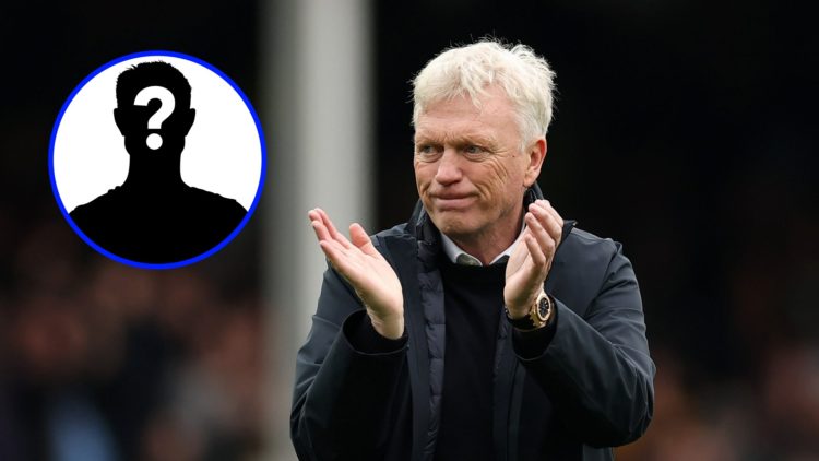 Mystery player inset (left), Everton manager David Moyes applauds (right)