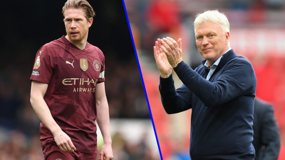 Kevin De Bruyne plays for Manchester City in their win over Everton. David Moyes celebrates Everton's victory over Nottingham Forest.