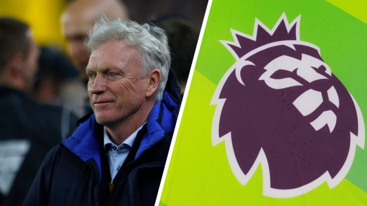 Split image of David Moyes, manager of Everton and the Premier League logo.