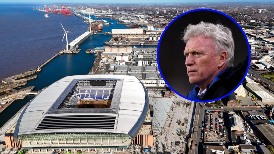 Bramley-Moore Dock from an aerial shot as it nears construction. David Moyes watches on as his Everton side play in the Premier League.