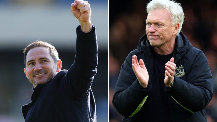 Frank Lampard manages his Everton side during a Premier League game. David Moyes celebrates Everton's victory over Tottenham Hotspur.