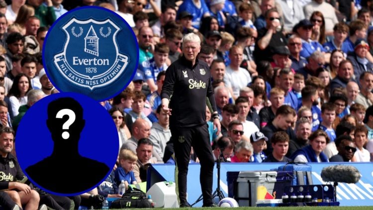 Manager of Everton, David Moyes in Chelsea 1-0 Everton. Inset, Everton badge, inset, EN Mystery Player icon.