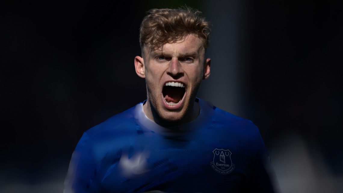 Everton defender Jarrad Branthwaite shouting.