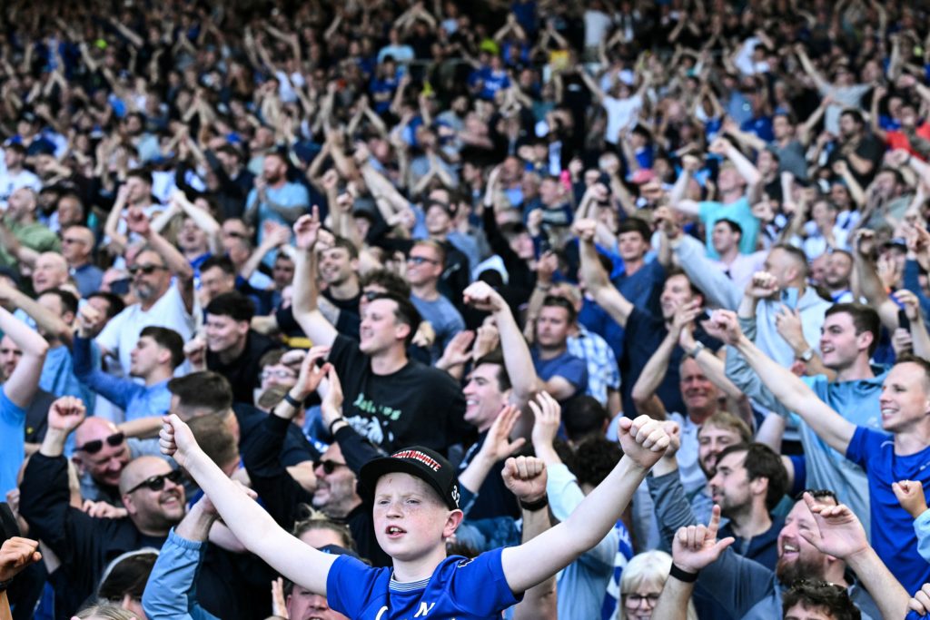 Everton fans at Craven Cottage during a game against Fulham.