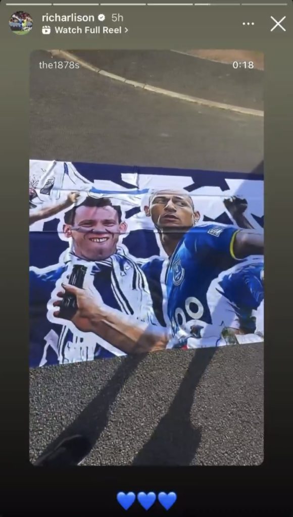 Richarlison shares an Everton-related Instagram post.