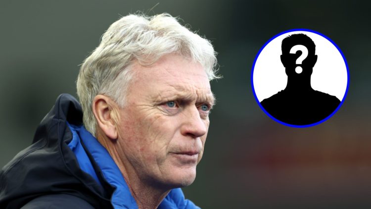 Everton manager David Moyes looks on (left), mystery player (inset)