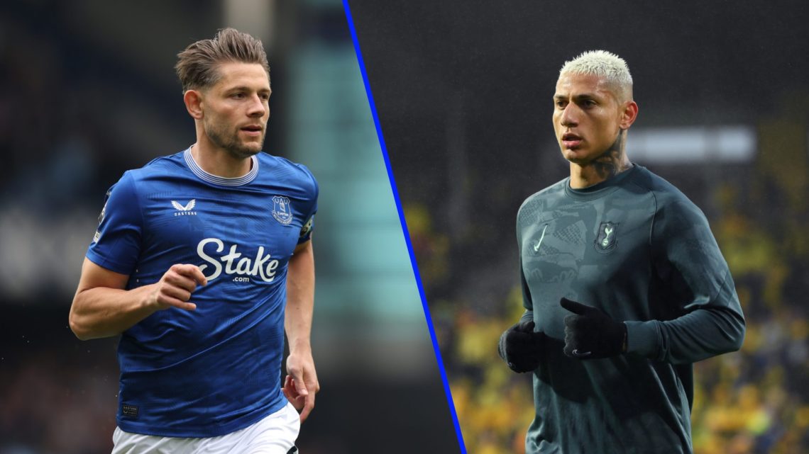James Tarkowski plays for Everton against Manchester City. Richarlison warms up ahead of Bodo/Glimt vs Tottenham Hotspur.
