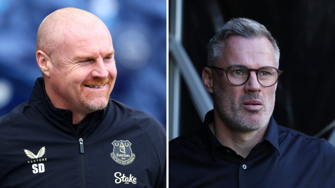 Sean Dyche smiles ahead of an Everton game in the Premier League. Jamie Carragher works as a pundit for a Premier League game.