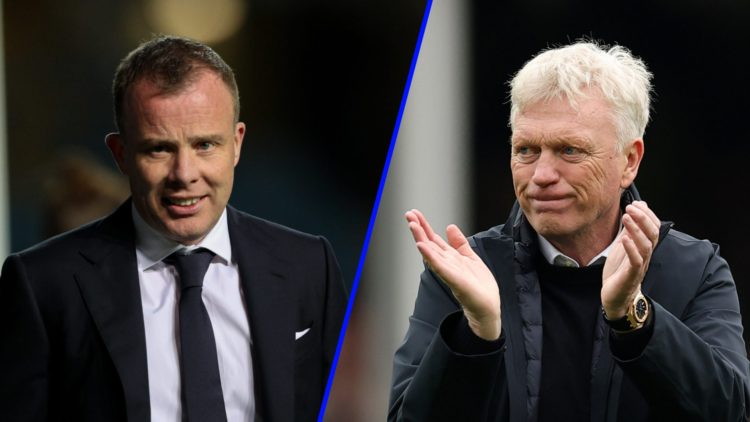 Everton's new CEO Angus Kinnear (left), Everton manager David Moyes applauds (right)