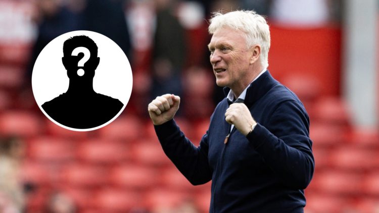 Everton manager David Moyes celebrating. Inset of mystery player.