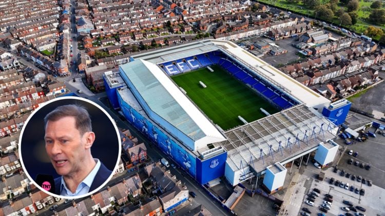 A bird's eye view of Goodison Park (central), Everton legend Duncan Ferguson (inset)