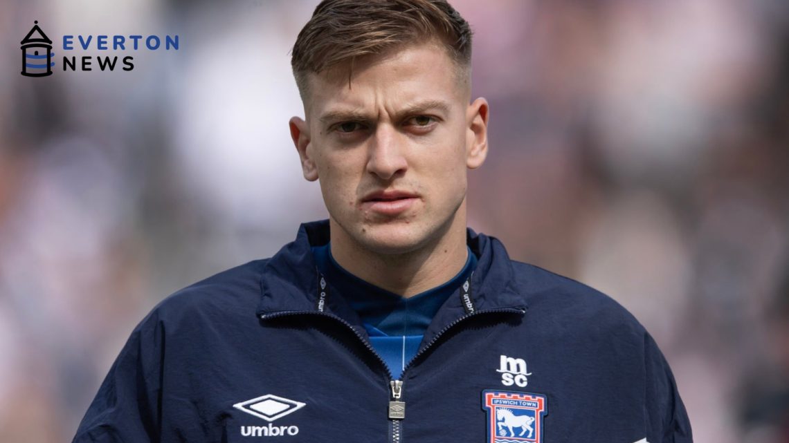 Liam Delap warms up for Ipswich Town ahead of a Premier League clash.