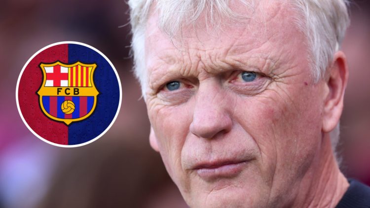 Former Everton manager David Moyes. Inset of Barcelona badge.