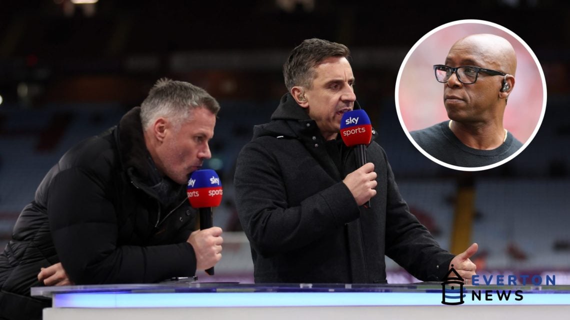 Jamie Carragher and Gary Neville work for Sky Sports as pundits during a Premier league game.