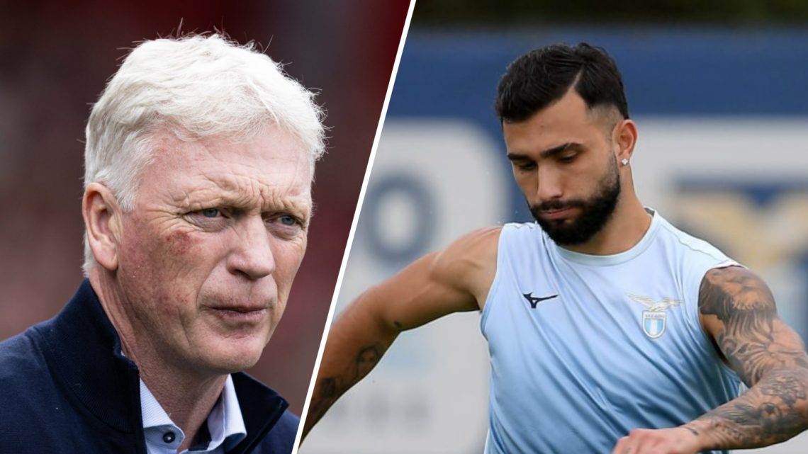Everton manager David Moyes looks on (left), Lazio striker Taty Castellanos in training (right)