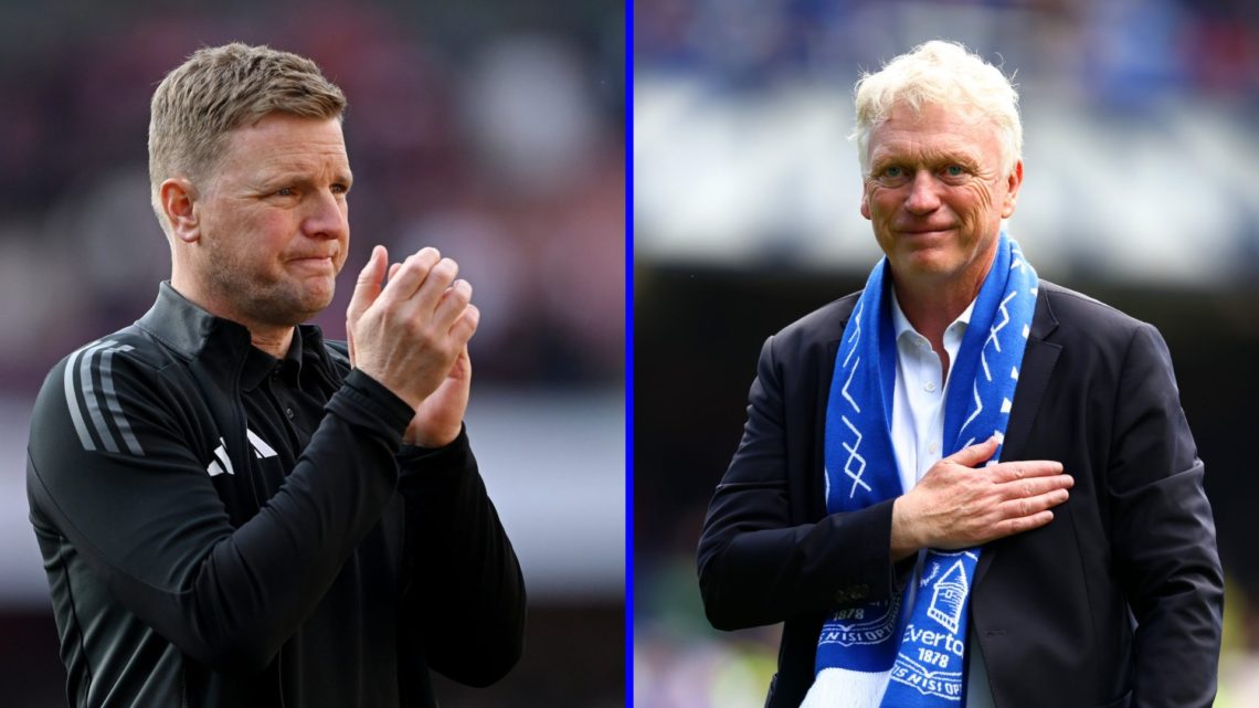 Eddie Howe applauds Newcastle United fans following their Arsenal defeat. David Moyes applauds the Everton fans following their victory against Sou...
