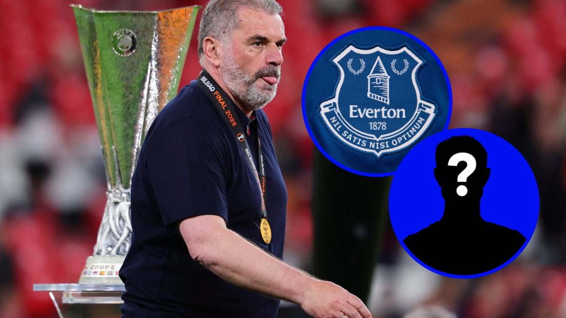 Ange Postecoglou prepares to lift the Europa League trophy following Tottenham Hotspur's win over Manchester United.