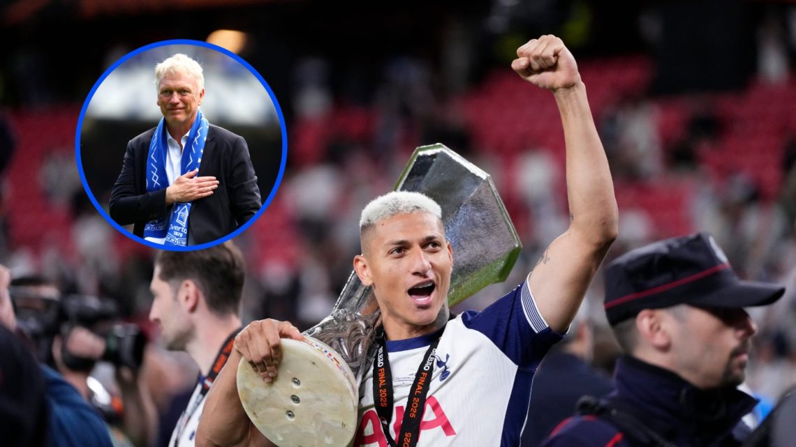 Richarlison celebrates Tottenham Hotspur's Europa League victory over Manchester United.