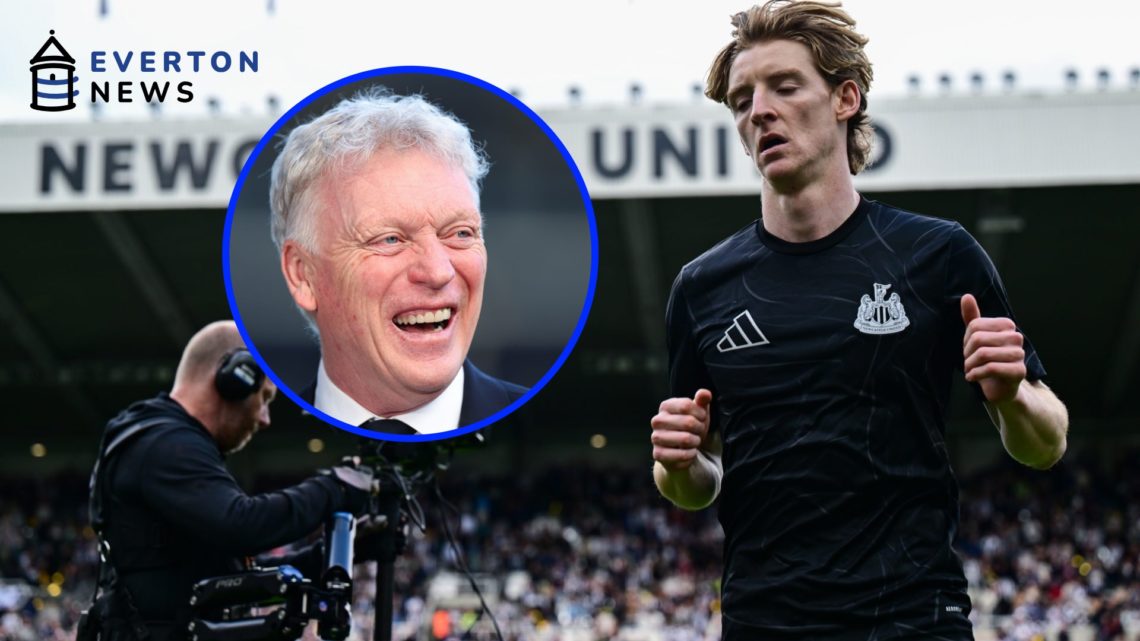 Anthony Gordon warms up ahead of Newcastle United vs Everton at St. James' Park.