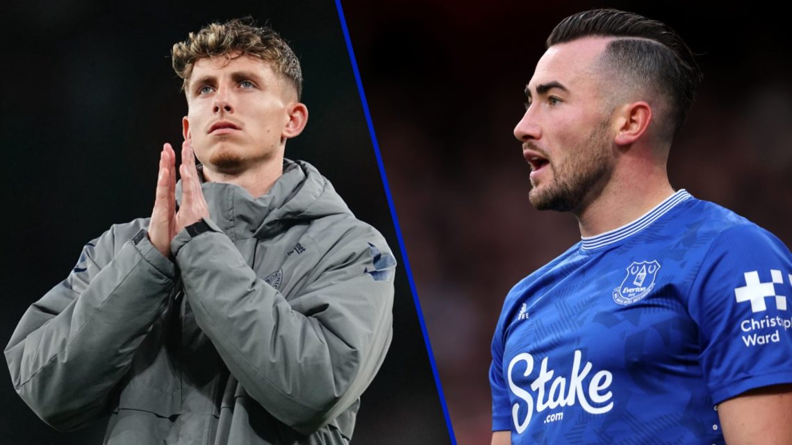 Split image of on-loan Everton midfielder Jesper Lindstrom and on-loan Everton player Jack Harrison in 2024.