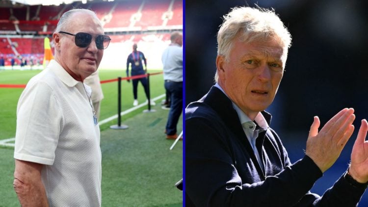 Split image of former England international Paul Gascoigne in 2023 and Everton manager David Moyes.