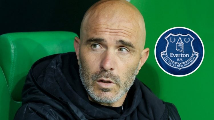 Chelsea manager Enzo Maresca. Inset of Everton badge.