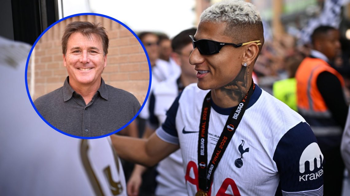 Richarlison enters Tottenham Hotspur's open top bus for their Europa League victory parade.