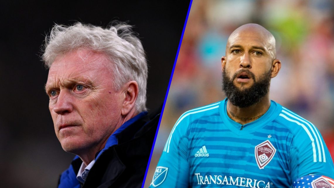 Everton manager David Moyes (left), former Everton goalkeeper Tim Howard (right)
