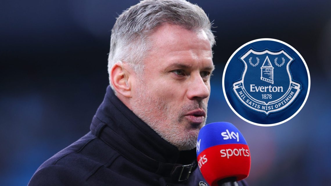 Jamie Carragher works as a pundit for Sky Sports ahead of a Premier League game.