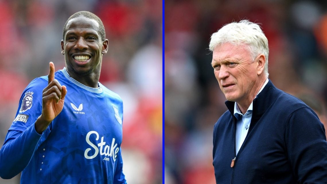 Abdoulaye Doucoure celebrates scoring for Everton against Nottingham Forest. David Moyes looks on as Everton beat Nottingham Forest.