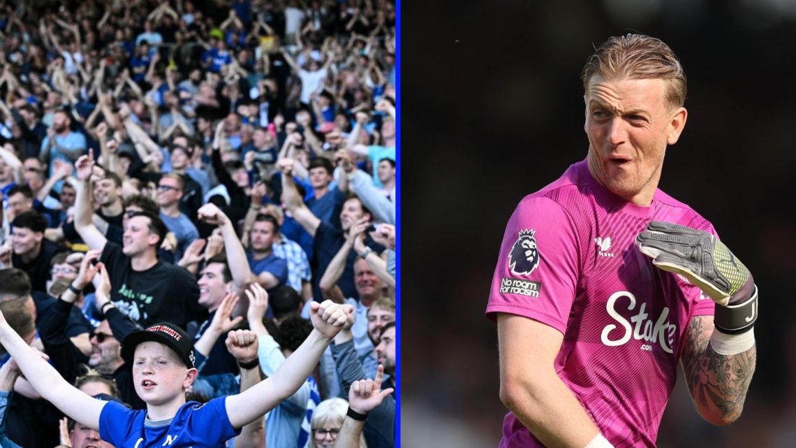 Jordan Pickford reacts during Everton's away victory against Fulham.