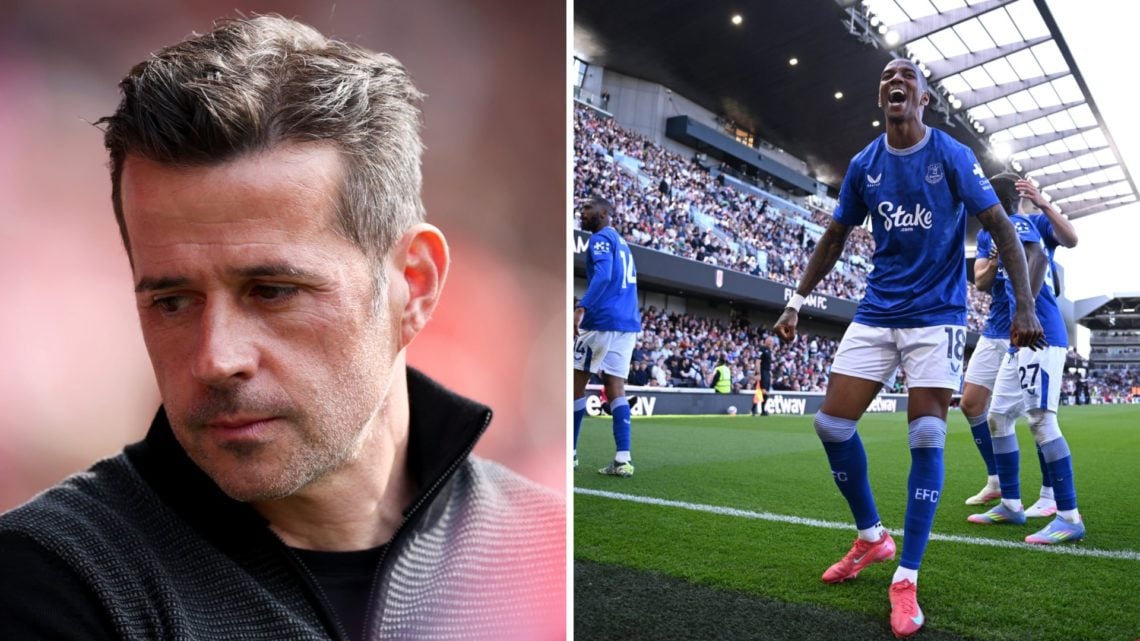 Marco Silva watches on as Fulham lose to Everton. Ashley Young celebrates Beto's goal for Everton against Fulham.