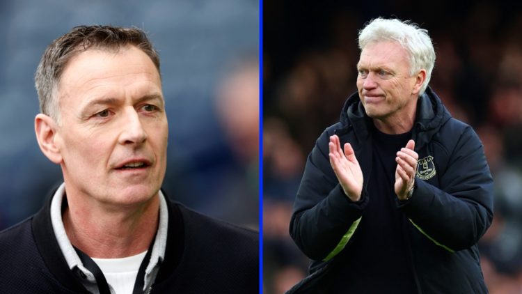 Chris Sutton watches on as he works as a pundit. David Moyes claps the Everton fans after beating Tottenham Hotspur.