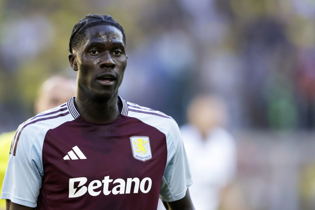 Amadou Onana in action during friendly between Borussia Dortmund and Aston Villa.