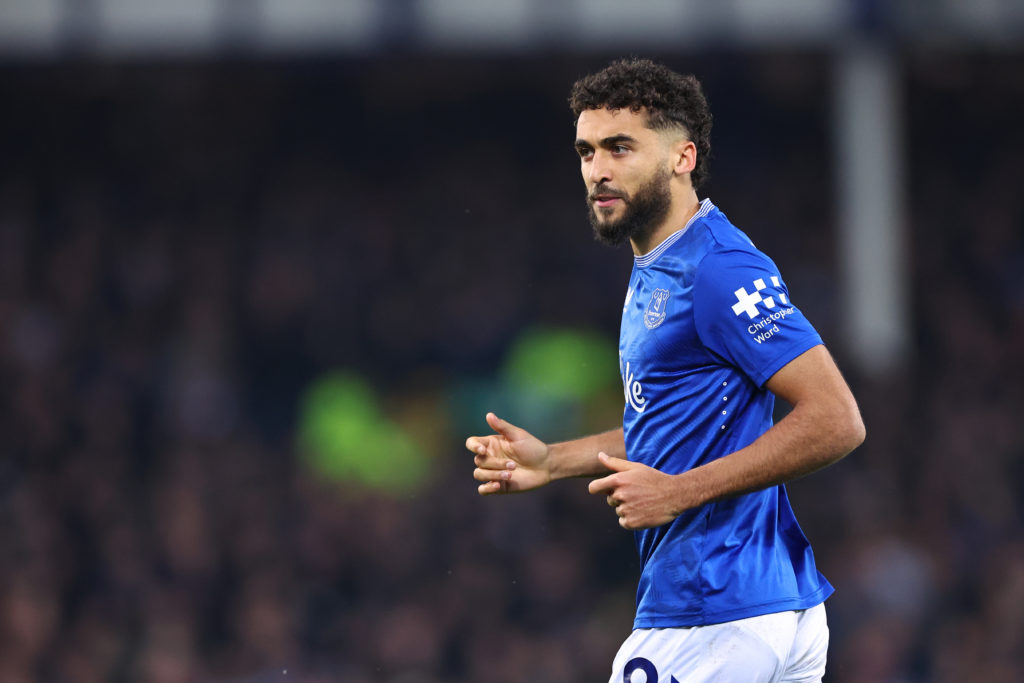 Dominic Calvert-Lewin looks on during a Premier League game between Everton and Aston Villa.