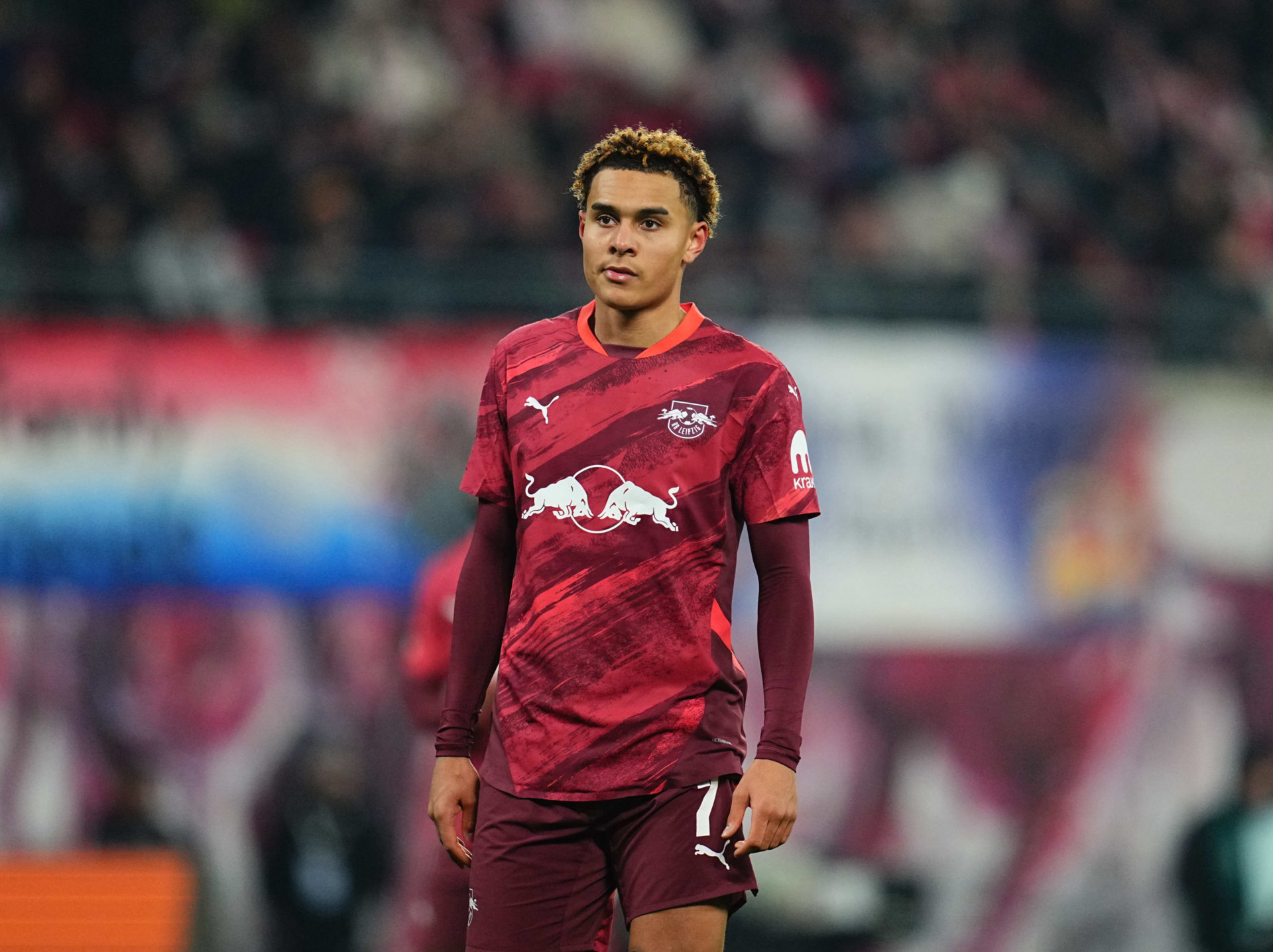 Antonio Nusa of RB Leipzig looks on against St. Pauli.
