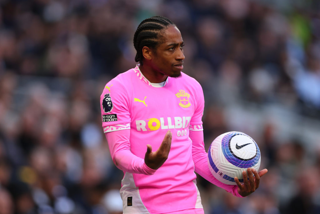 Kyle Walker-Peters prepares to take a throw in for Southampton.