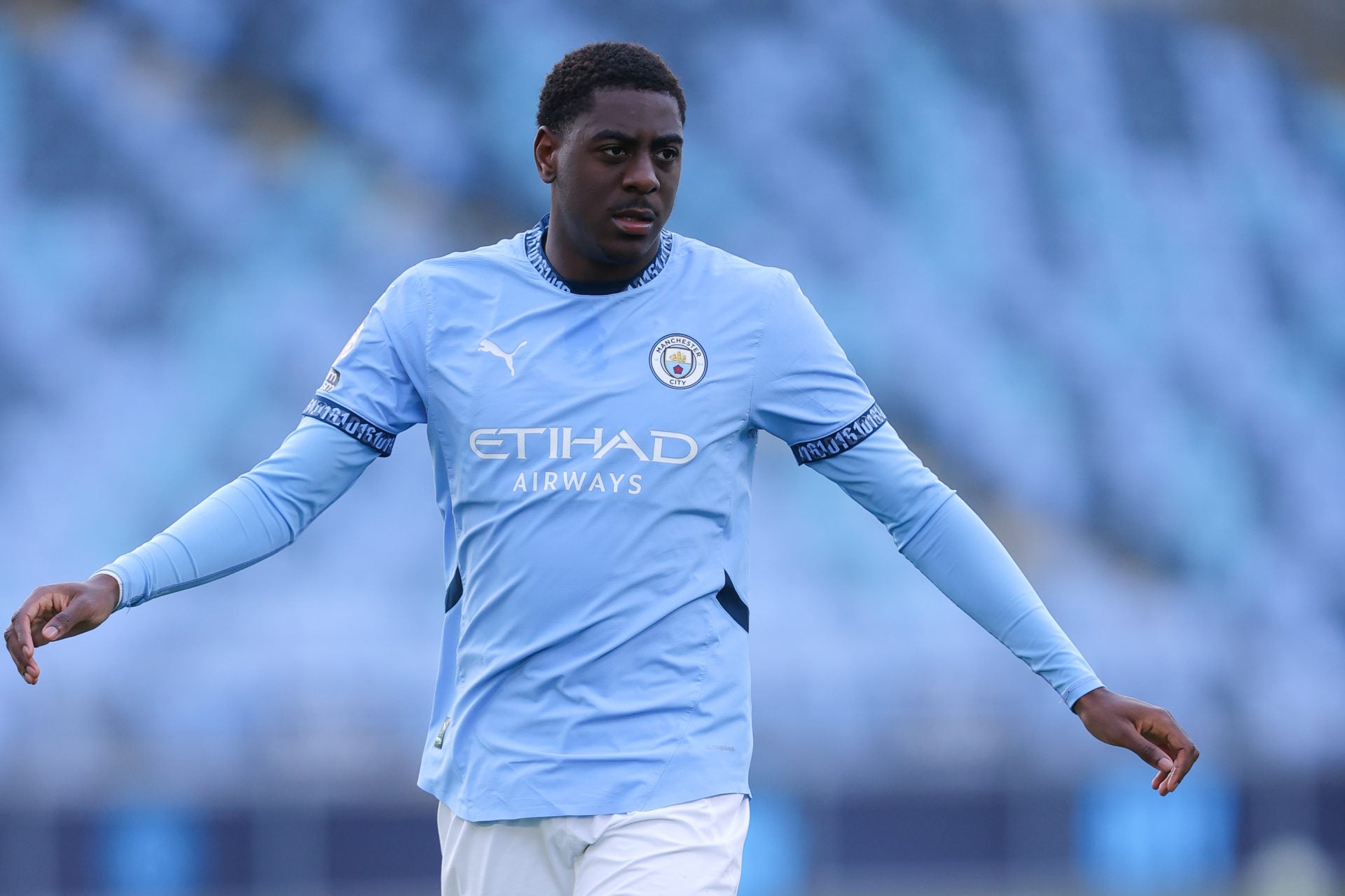 Manchester City striker Divin Mubama in action against Newcastle United.